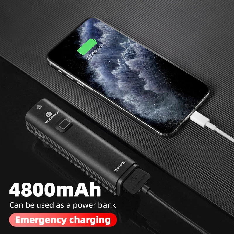 HULIANFU ROCKBROS 1000LM Bike Light Front Lamp USB Rechargeable LED 4800mAh Bicycle Light Waterproof Headlight Bike Accessories - Deanwangkt