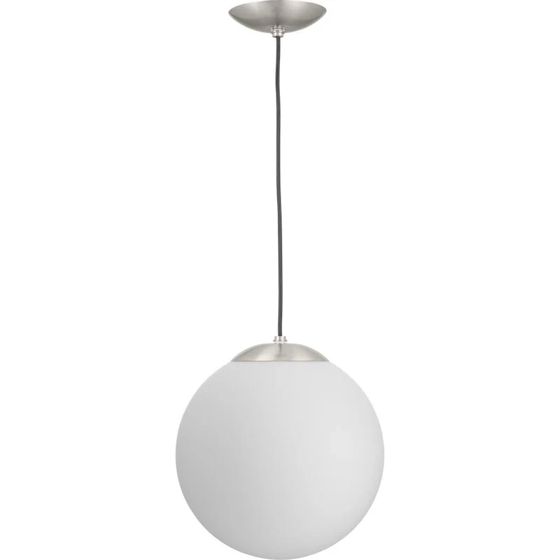 Atwell Collection Brushed Nickel and Opal Glass Globe Large Hanging Pendant Light - 12 in x 12 in x 12.5 in