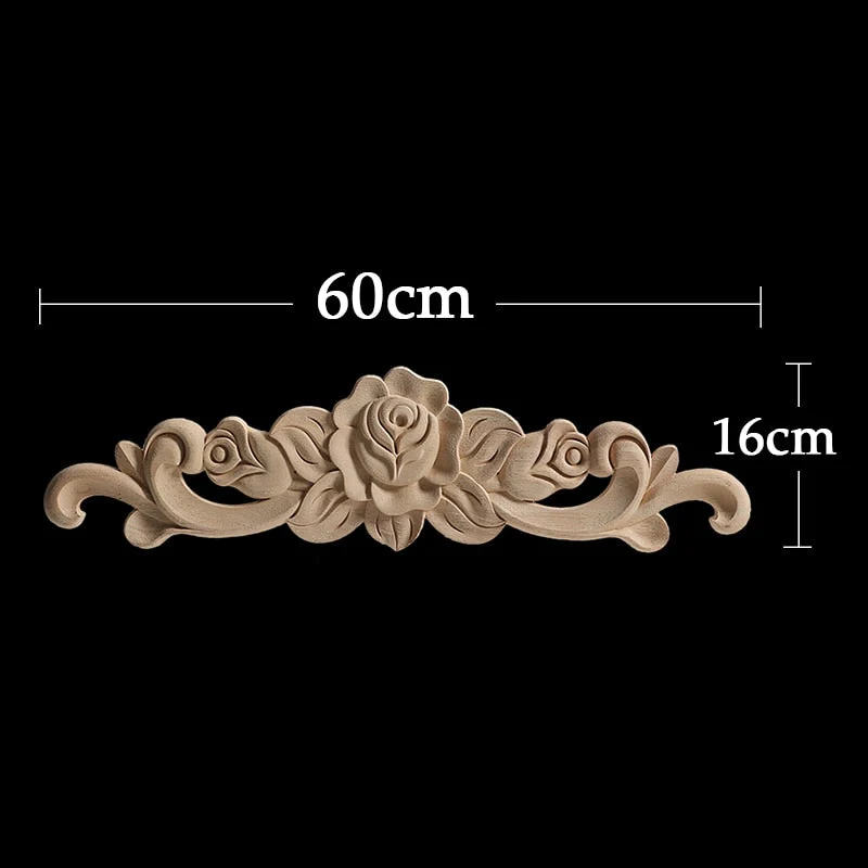 HULIANFU Long Rose Flower Exquisite Carving Natural Wood Appliques Furniture Wooden Mouldings Wmqe Vintage Unpainted Decoration Decal - Deanwangkt
