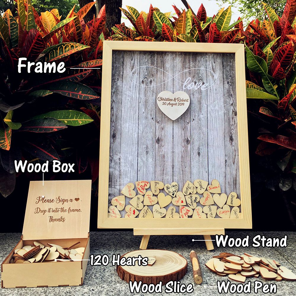 HULIANFU Wedding Guest Book Personalized Wedding Decoration Rustic Sweet Wedding Guestbook 120pcs Small Wood Hearts - Deanwangkt