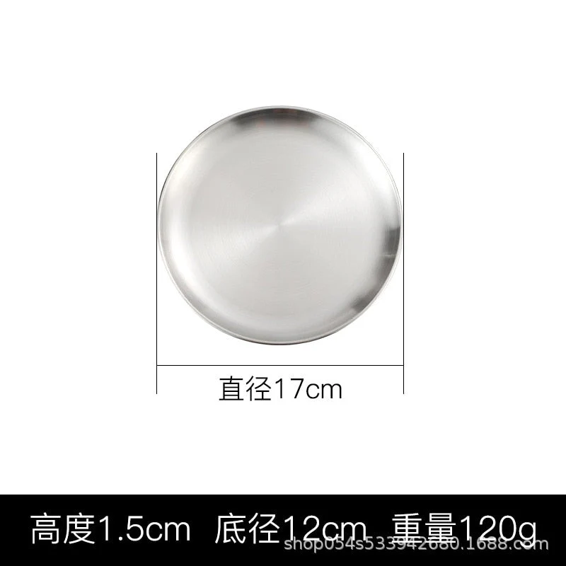 HULIANFU Korean stainless steel thickened disc Golden Cafe Tray Fruit Plate Cake Plate Bone Dish Dish Dish Shallow Plate - Deanwangkt