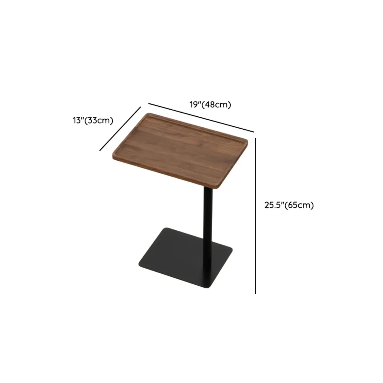 Living Room Brown Wood Top Metal C Shaped Side Table
