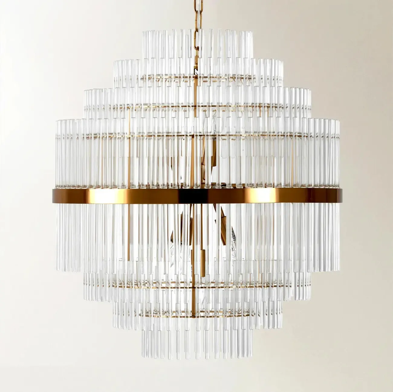 Modern Clear Glass Chandelier with Gold Finish