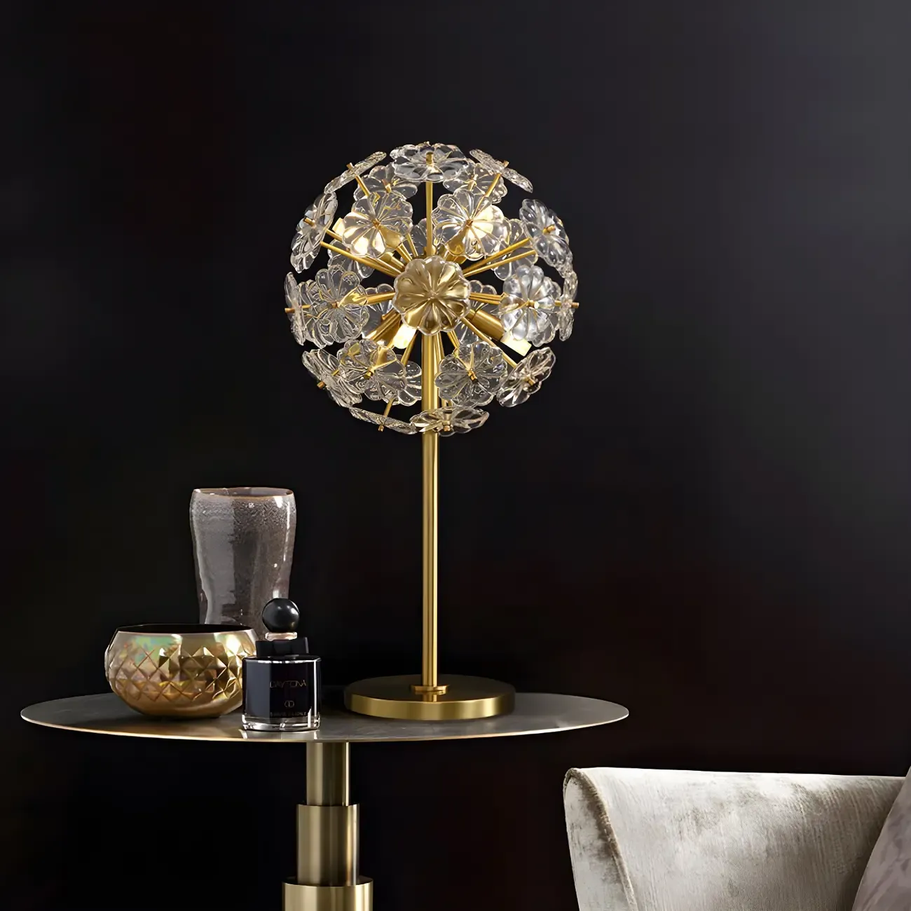Modern Luxury Gold Flower Shape Crystal Table Lamp