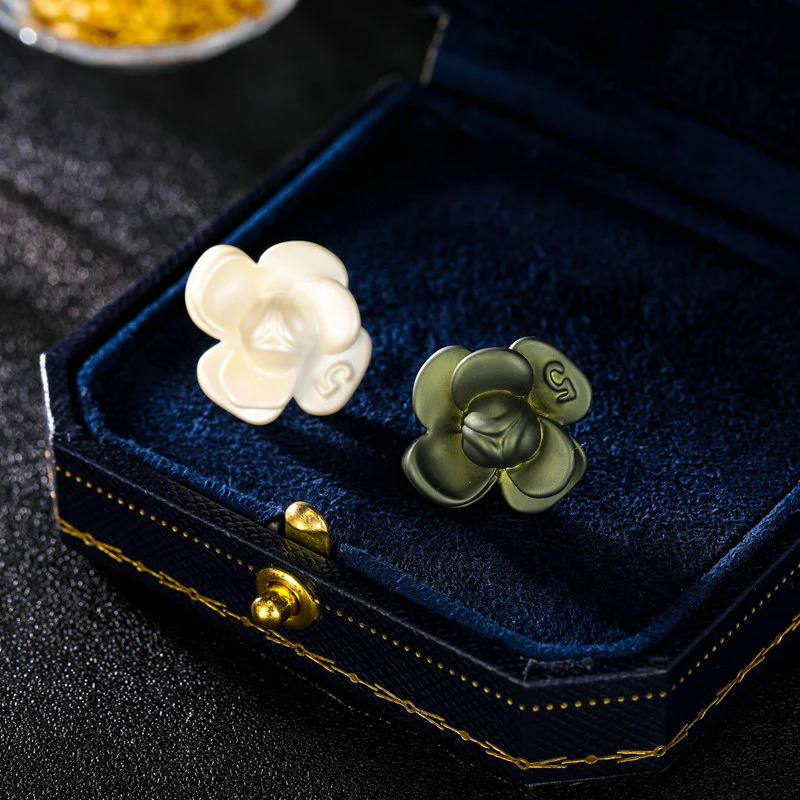 2025 S925 silver needle  retro earrings trendy high-end temperament niche design ab contrasting color baking paint camellia stud earrings - Deanwangkt