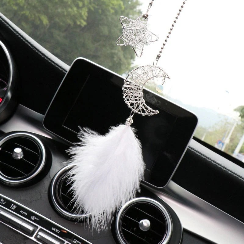 HULIANFU Starry sky moon dream mirror creative rear-view mirror car decoration hanging pendant accessories for feminine interior parts - Deanwangkt