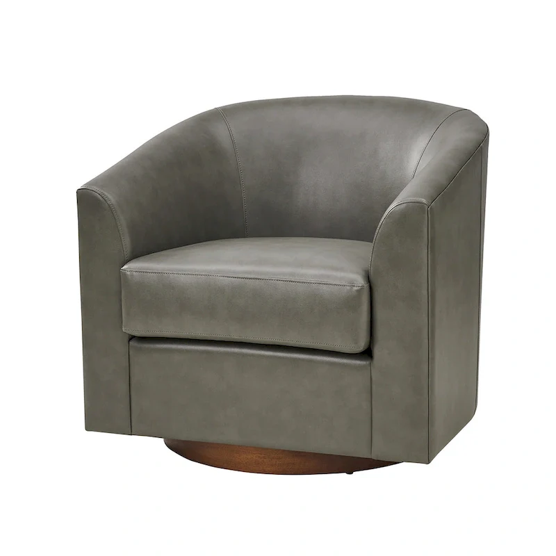 Haley Modern Swivel Barrel Faux Leather Chair with Solid Wood Base by