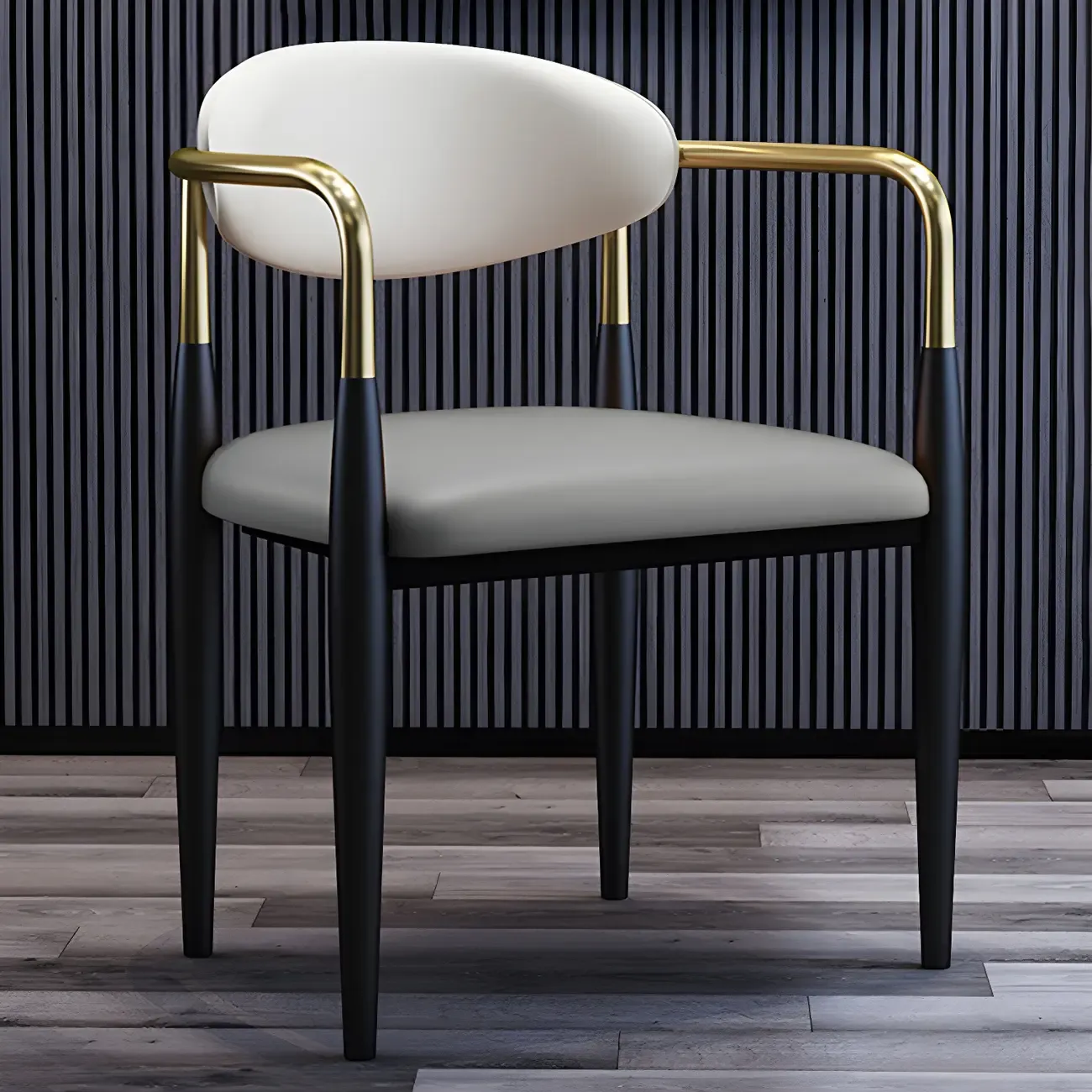 Curved Metal Legs Faux Leather Armrest Dining Chair