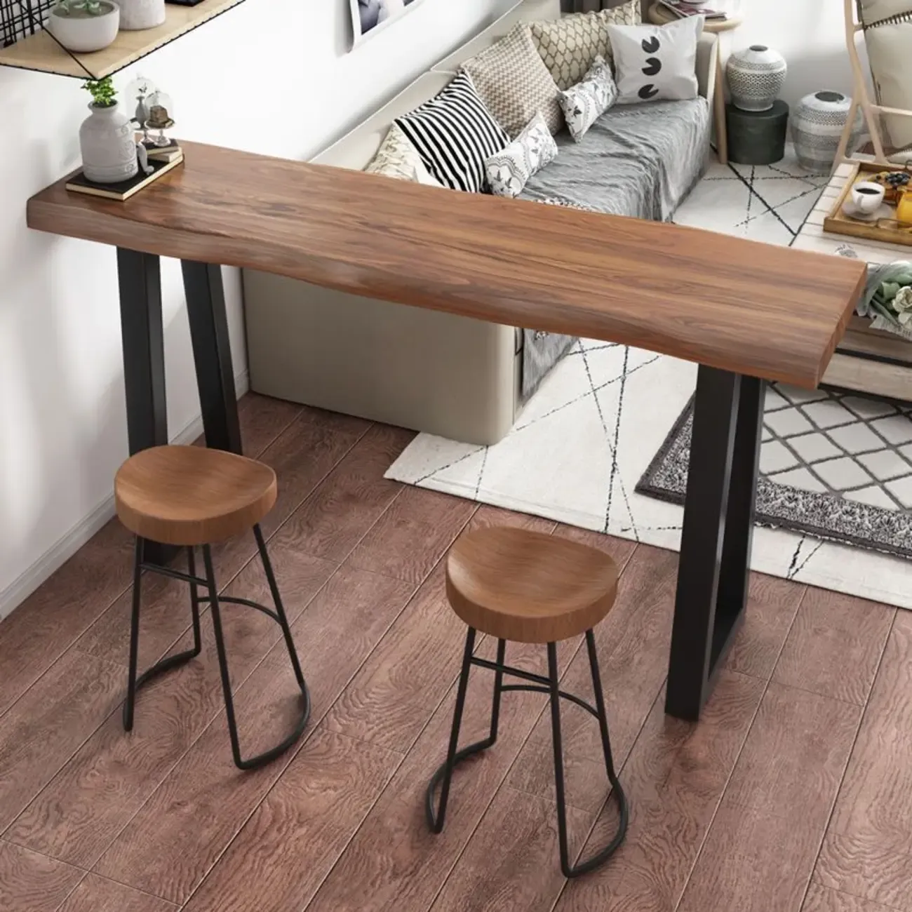 Modern Wooden Bar Table with Sled Base for Kitchen or Pub