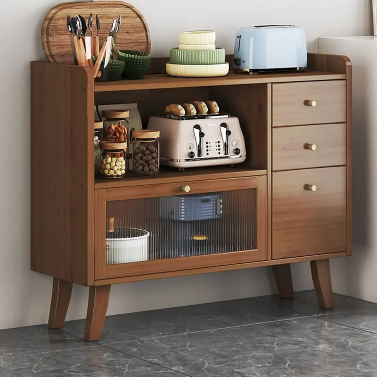 Modern Bamboo Narrow Sideboard with Drawers