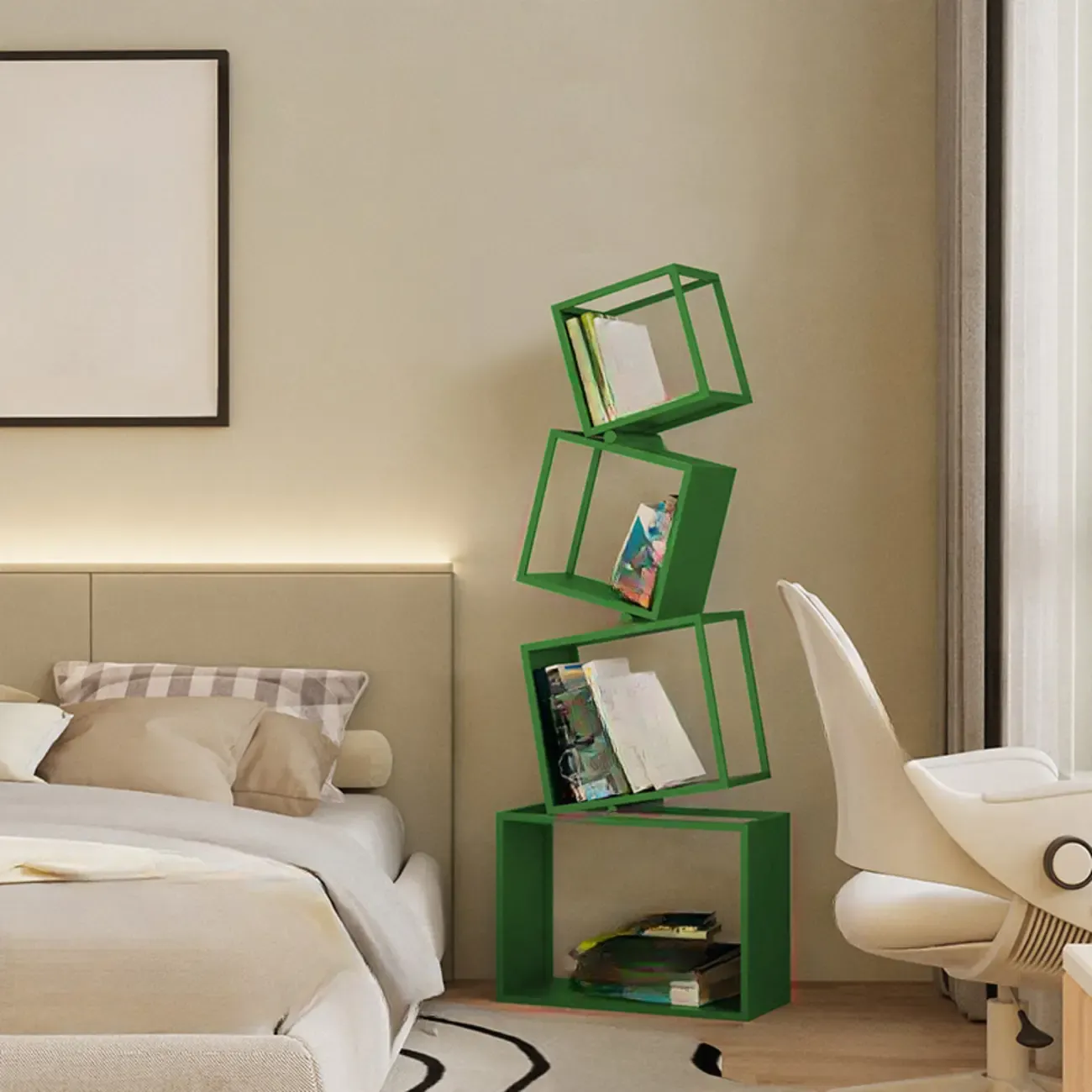 73H Black Metal Geometric Open Cube Bookcase