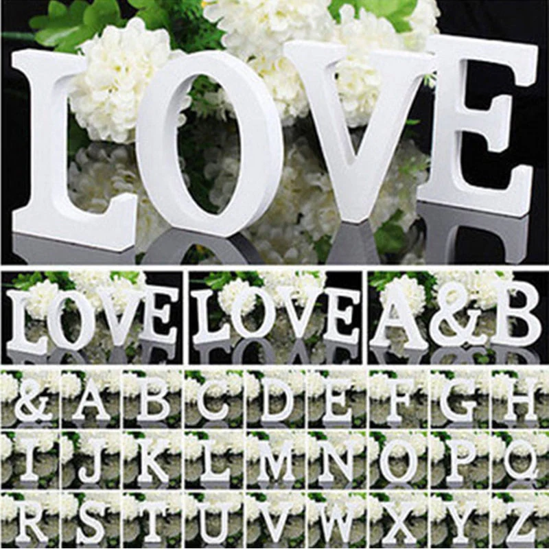 HULIANFU White Wood Letter Alphabet DIY Personalised Name Design Art Crafts Free Standing Xmas Birthday Wedding Party Home Decoration - Deanwangkt
