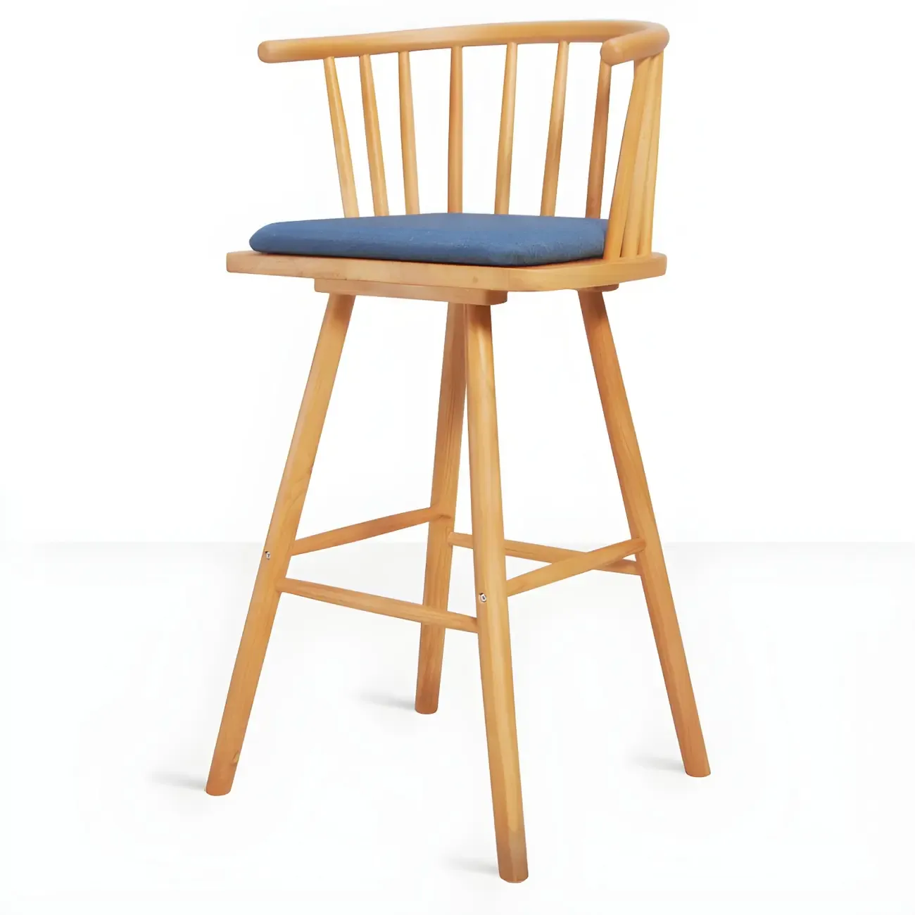 Traditional Wooden Low Back Bar Stool with Cushioned Seat