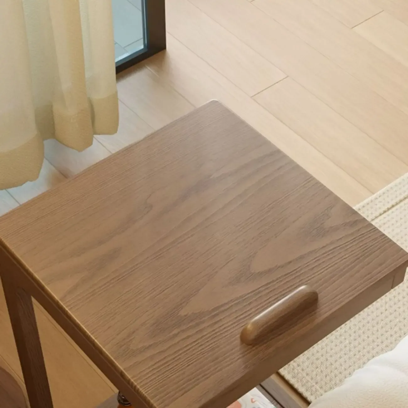 Scandinavian Wooden Flip-Top C-Shaped Side Table with Wheels