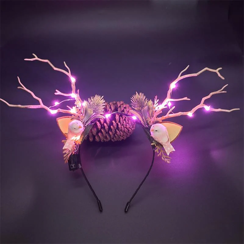 HULIANFU 2026  Luminous Elk Antler Headband Christmas Concert Forest Branch Deer Ear Headgear Hair Accessories Scenic Stage Show Photo Props - Deanwangkt