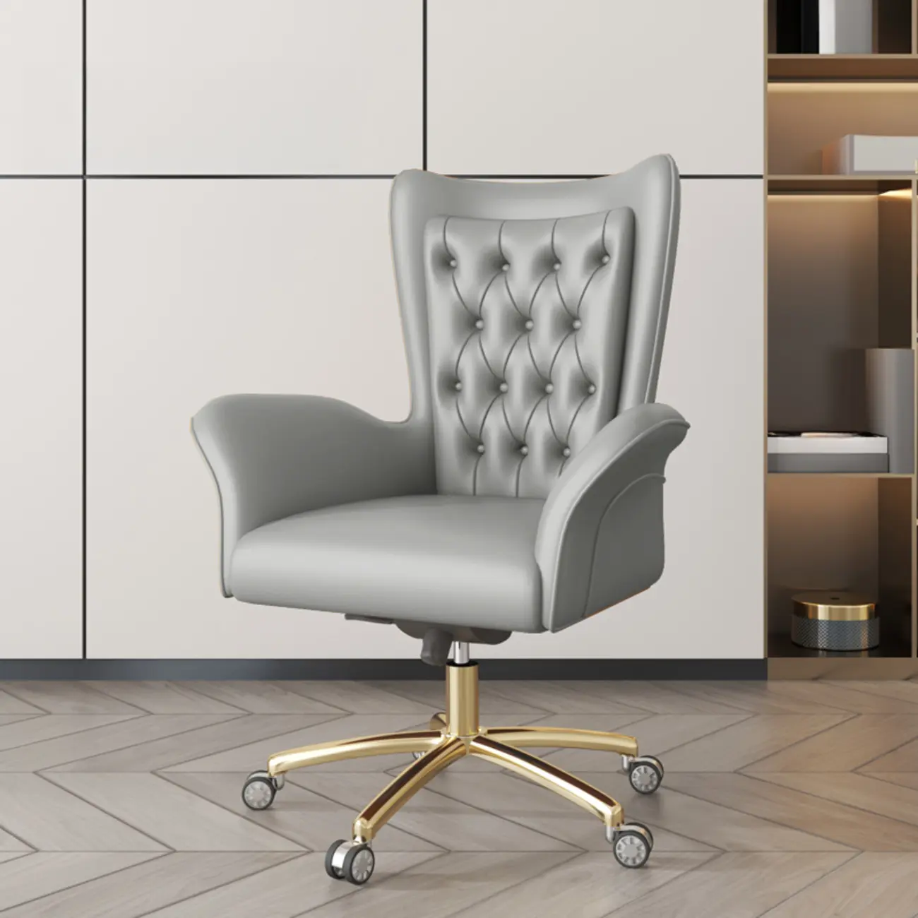 Modern Orange Executive Swivel Chair with Tufted Leather