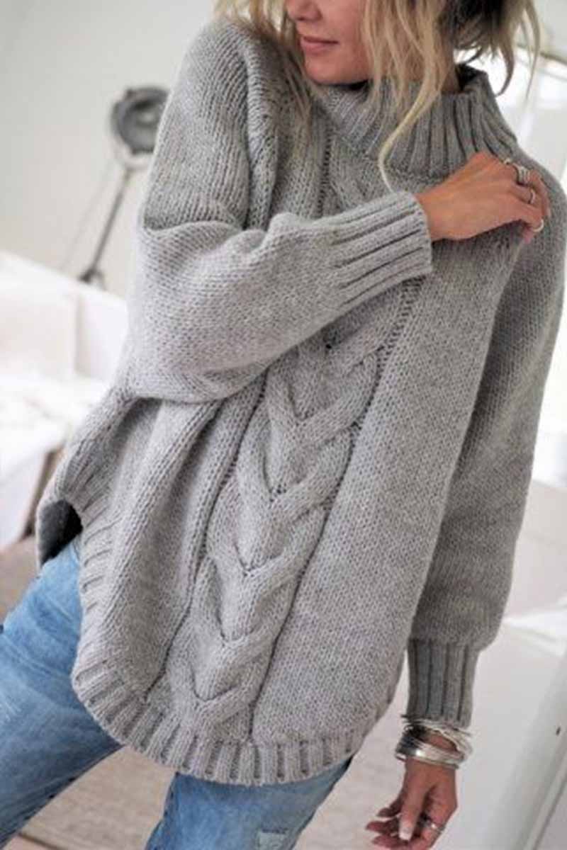 hulianfu Turtleneck Loose Knitted Pullover Jumper Sweater(3 Colors) - Deanwangkt