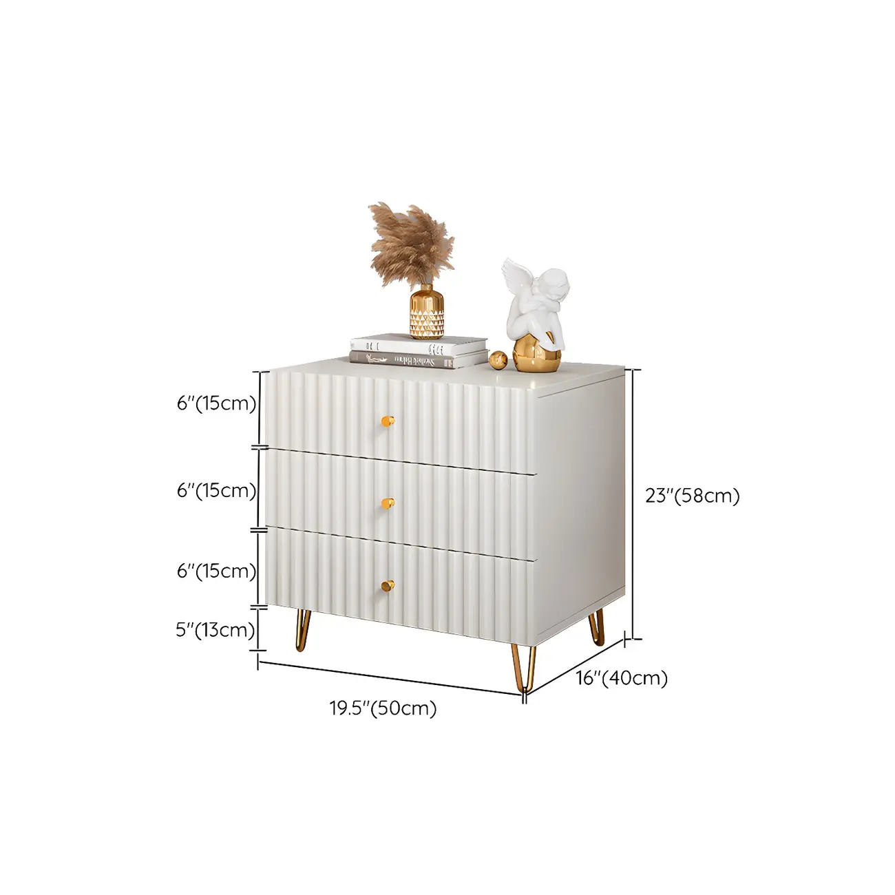 Modern Wooden Stripe Gold Accents Stylish Nightstand