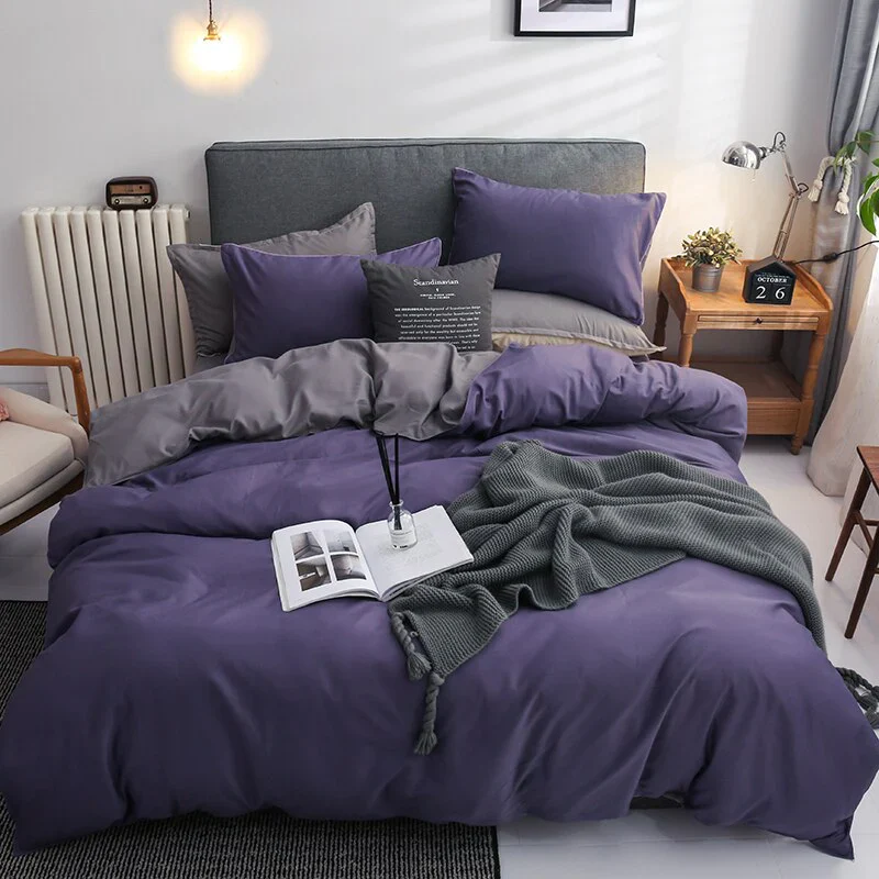 HULIANFU Nordic Double Color Bedding Set Single Queen King Duver Cover Set 240x220 Bed Sheet Bed Linen Pillowcase Gray Pink Quilt Covers - Deanwangkt