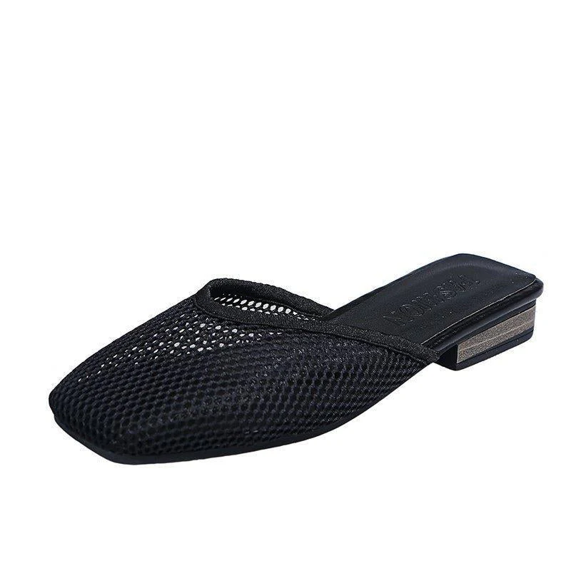Square Toe Flat Slippers Summer Comfy Breathable Slides Outside Fashion Baotou Half Drag Shoes for Women Sapatilha Feminina - Deanwangkt