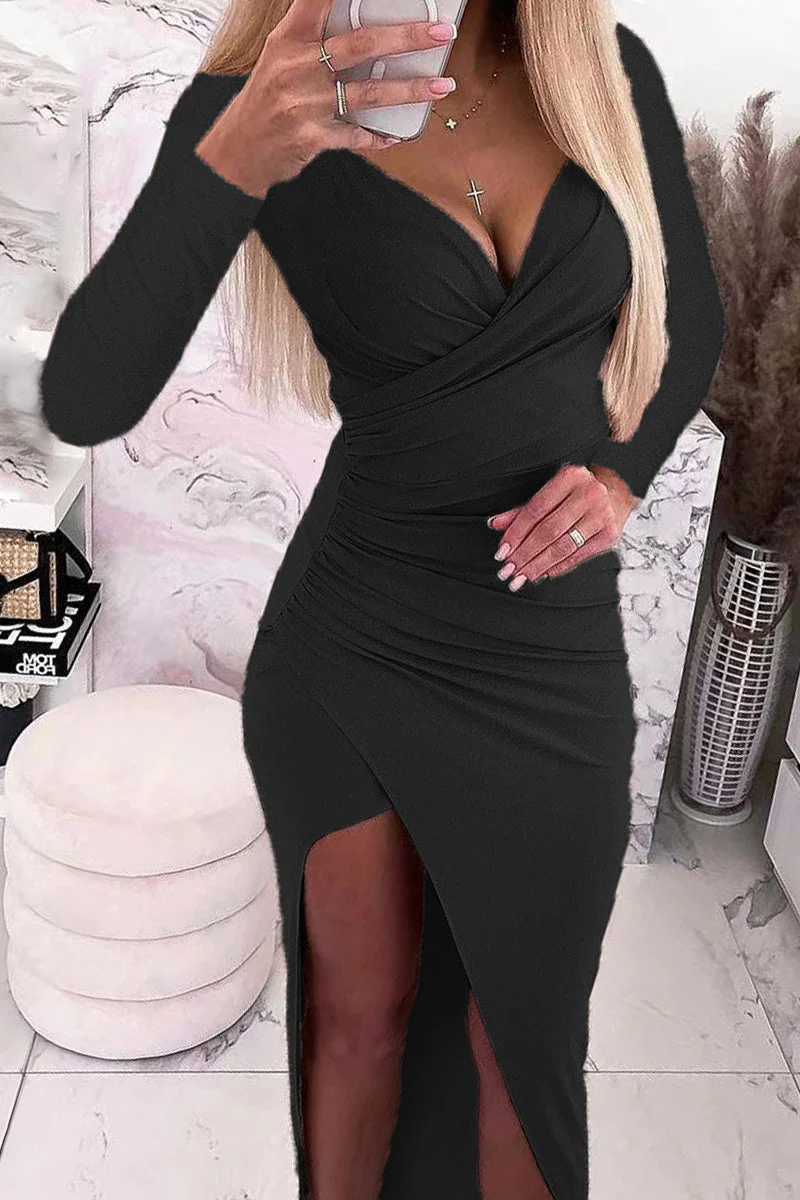 hulianfu Sexy Solid Color V Neck One Step Skirt Dresses(5 Colors) - Deanwangkt