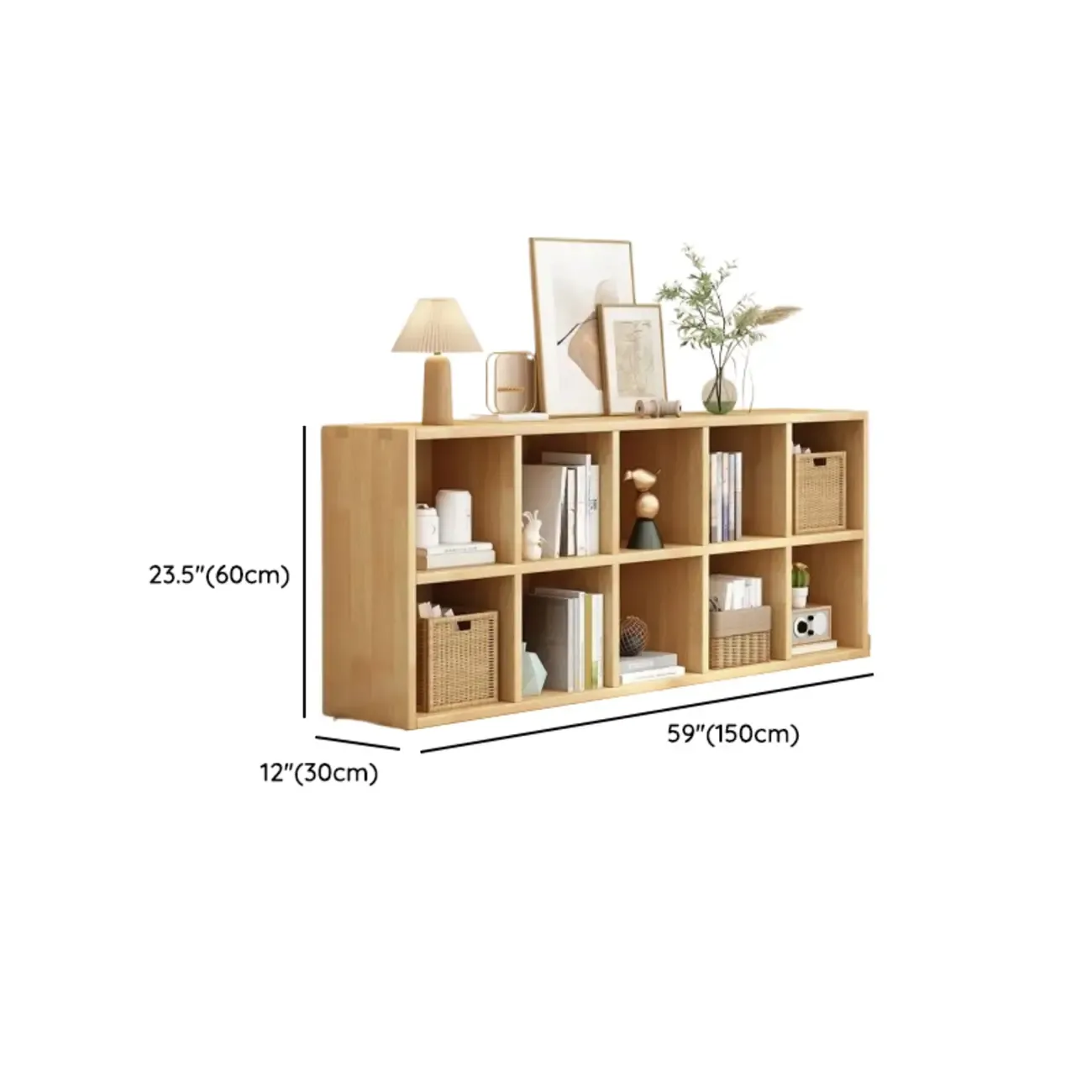 Modern Oak Bookcase Spacious Shelves Multi-Cabinets