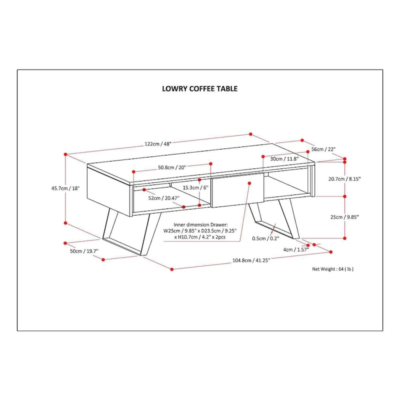 WYNDENHALL Mitchell SOLID WOOD & Metal 48 inch Wide Rectangle Modern Coffee Table - 48 W x 22 D x 18 H