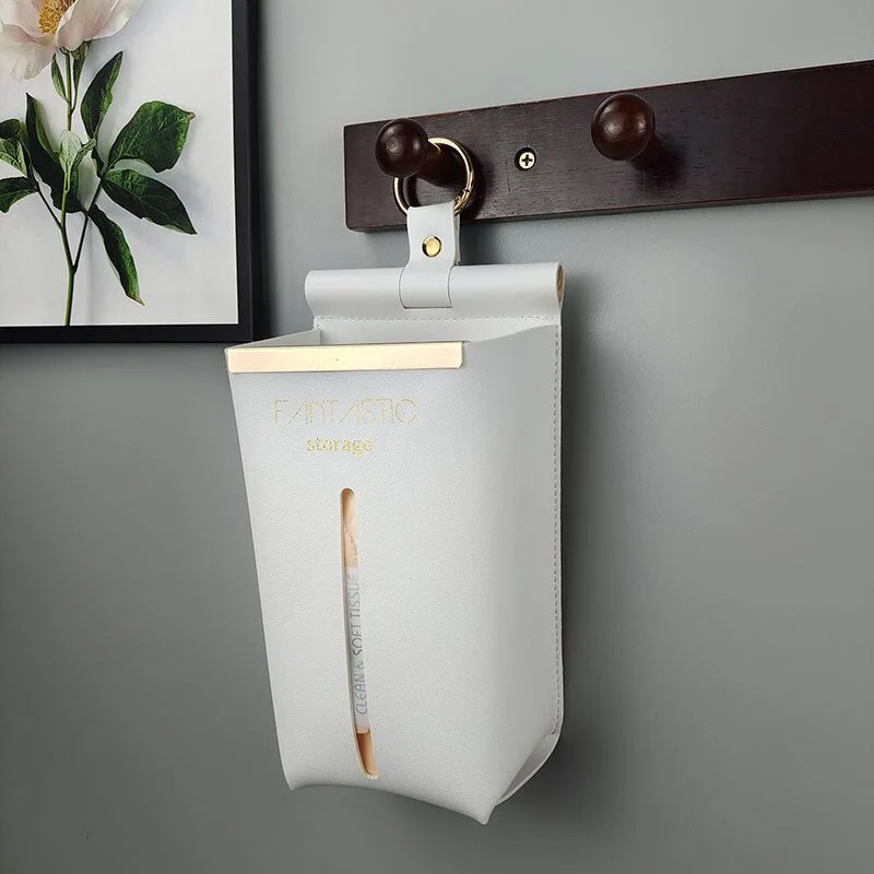HULIANFU Leather PU Tissue Box Simple Toilet Tissue Bag Car Tissue Holder Removable Hanging Home Decorative Tissue Cover Kitchen Storage - Deanwangkt