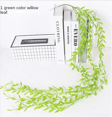 HULIANFU Simulation plant willow leaf rattan wedding ceiling wall hanging plastic green leaf rattan hanging green plant - Deanwangkt