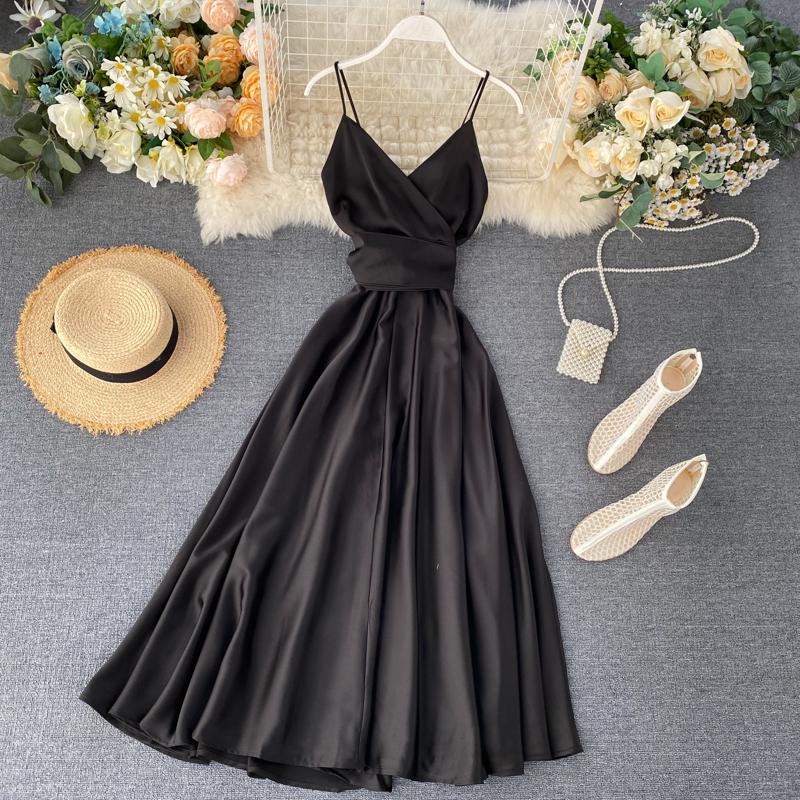 FTLZZ New Summer Women Sexy V Neck High Waist A-line Party Tank Sundress Elegant Bandage Bow Long Dress Vestidos Multicolour - Deanwangkt