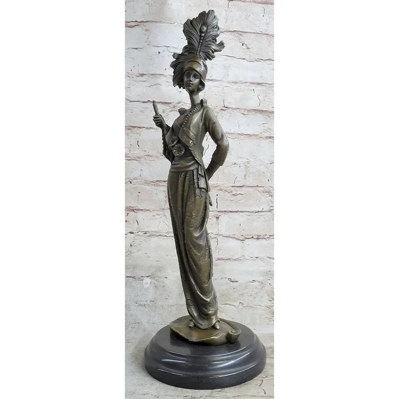 Art Deco Charleston Flapper W/ Feathered Hat - Bronze Sculpture By J. Kin