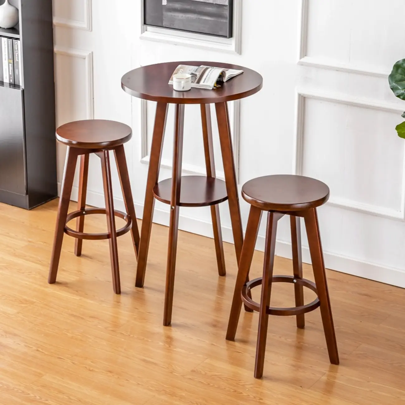 Modern Brown Round Wooden Espresso Bar Table for Dining