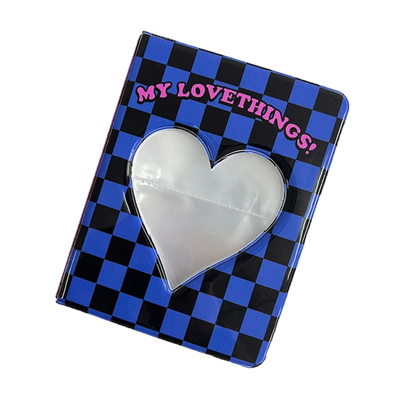HULIANFU Kpop Card Binder 3inch Photo Album Hollow Love Heart Model Photocard Holder Plaid Album Instax Mini Album For Cards Collect Book - Deanwangkt