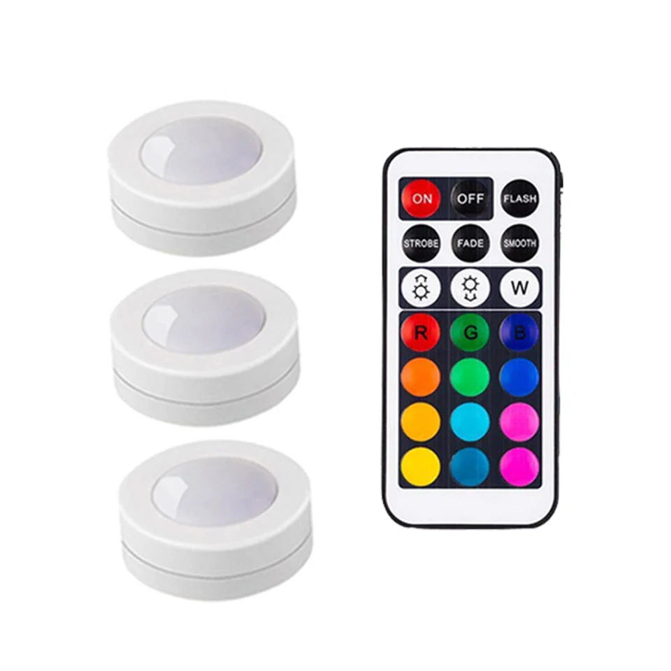 HULIANFU Wireless LED Under Cabinet Light Dimmable Touch Sensor RGB LED Puck Lights For Cupboard Wardrobe Stair Closet Hallway Night Lamp - Deanwangkt