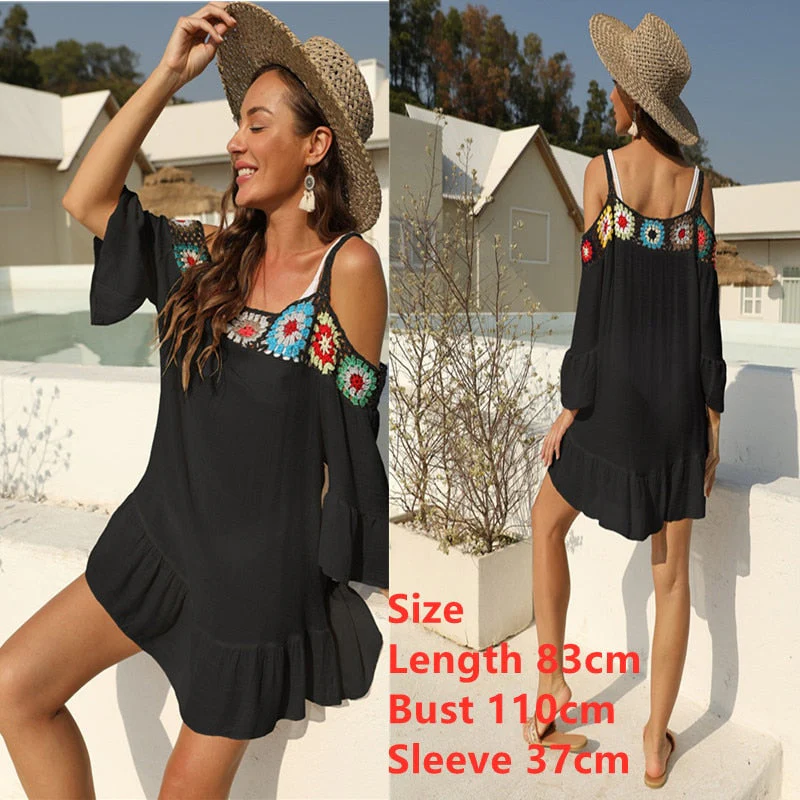 Women Beach Dress Cover-ups Swimsuit Cover Up Pareo Ups Beachwear White Dresses Bathing Suit for Woman Summer Ladies Tunic - Deanwangkt