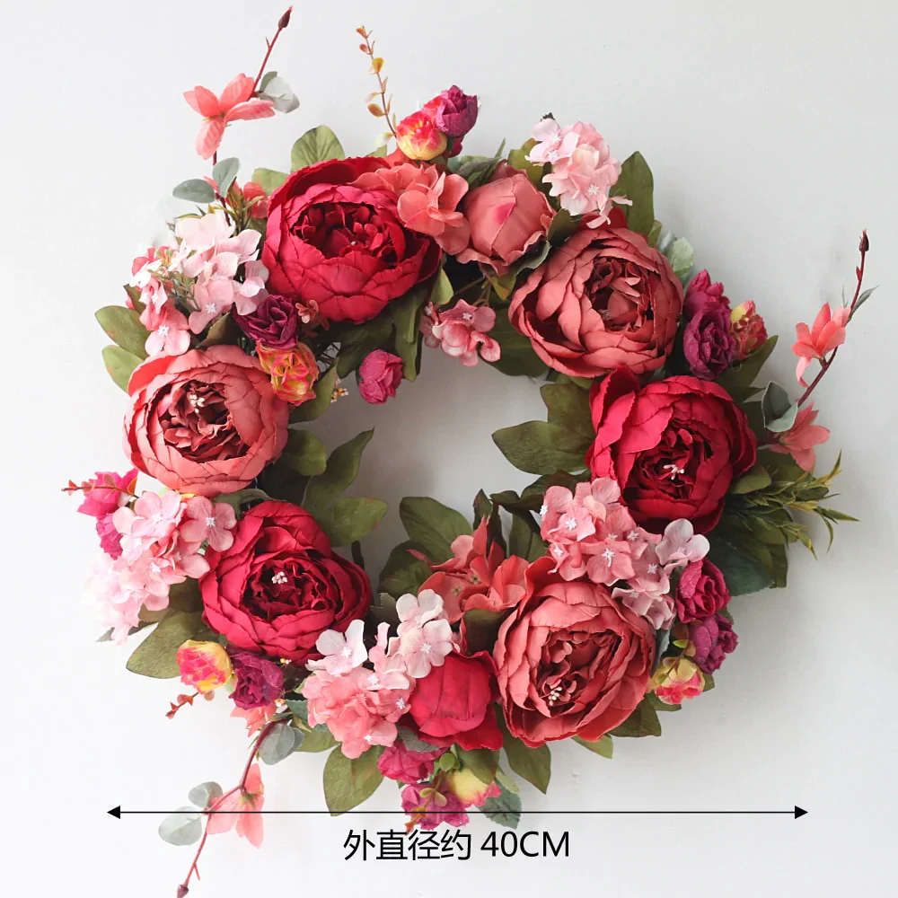 HULIANFU Peony simulated garland Rattan ring decoration Photography props Wedding wreath Flower home door Decoration - Deanwangkt