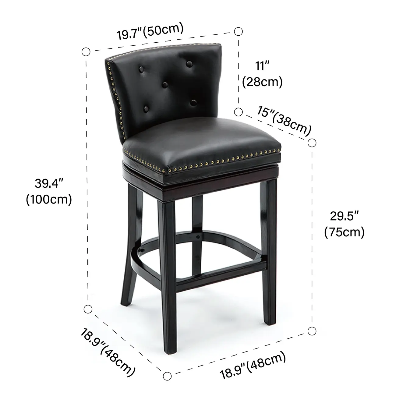 Solid Wood Genuine Leather Swivel Bar Stool