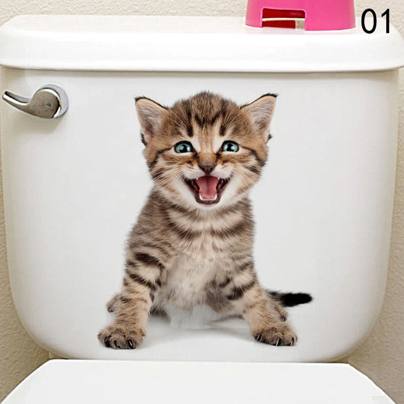 HULIANFU Toilet Stickers 3D Cat Vivid Wall Sticker  Fashion Lovely Animal Pvc Waterproof Decal For Bathroom Toilet Kicthen Decorative - Deanwangkt