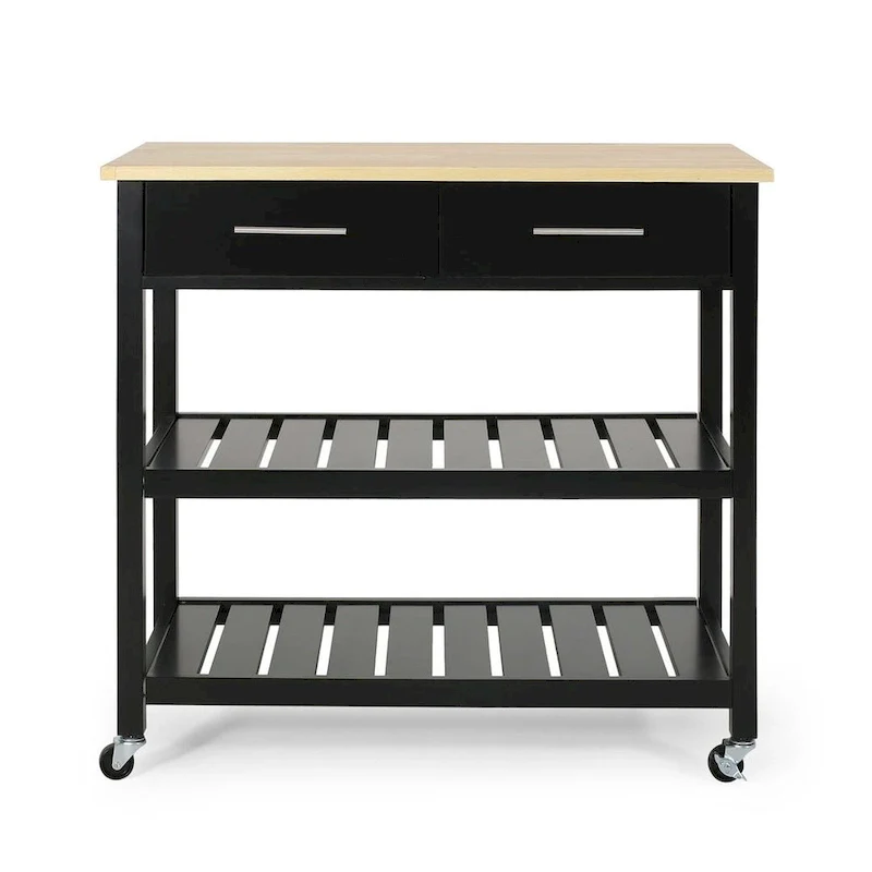 Modern White Wood Kitchen Cart with Wheels Drawers and Shelves by
