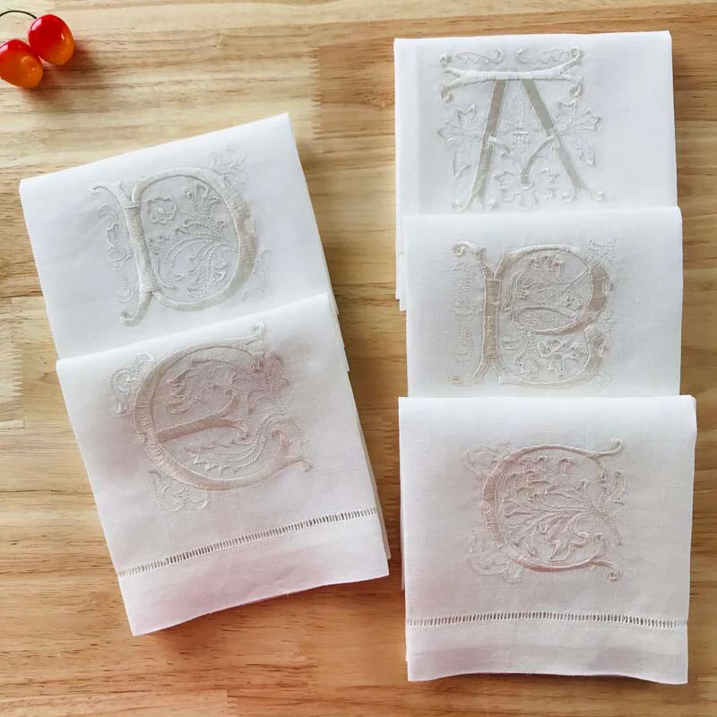 HULIANFU Letters Embroidery  Table Napkin  White Wedding Party Holiday  Decorative  Towel  Rectangular  Hand Towels - Deanwangkt