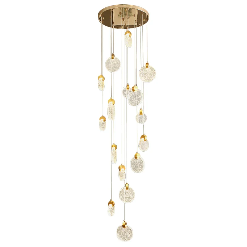 HULIANFU Modern led pendant golden villa staircase living room home decoration chandelier shopping mall crystal rope Chandelier - Deanwangkt