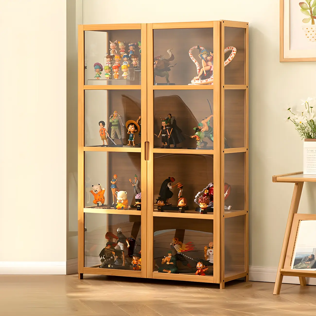 Modern Natural Bamboo Acrylic Standard  Display Cabinet