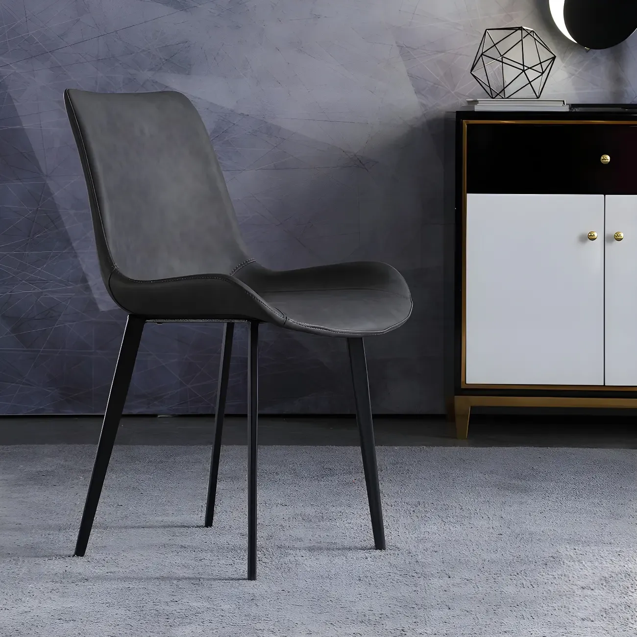 Industrial Modern Dining Chairs Set of 2 with Leather Upholstery