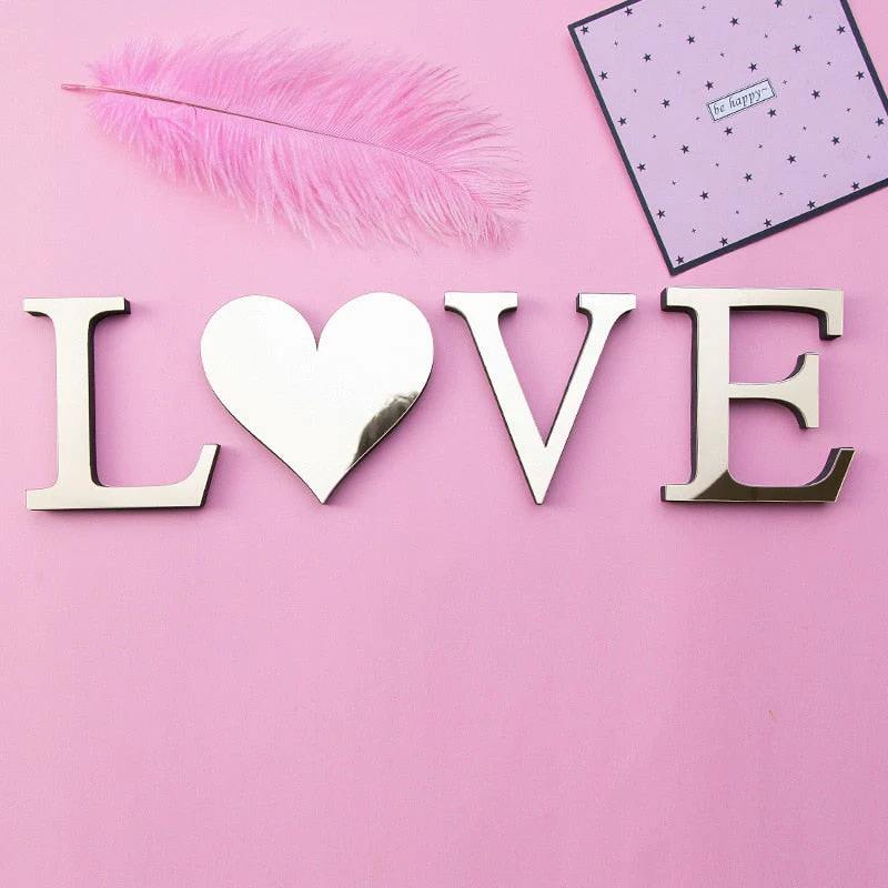 HULIANFU Room Decor Decorative Mirrors Wall Stickers Letter LOVE DIY Aesthetic Mirror Stickers For Living Room Espejos Decorativos - Deanwangkt