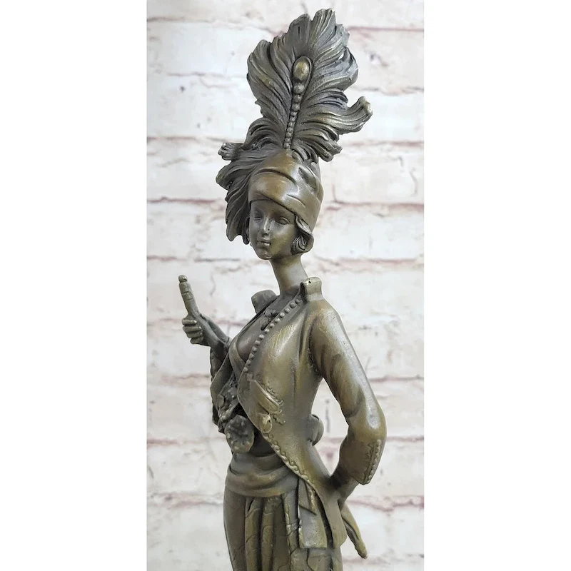 Art Deco Charleston Flapper W/ Feathered Hat - Bronze Sculpture By J. Kin