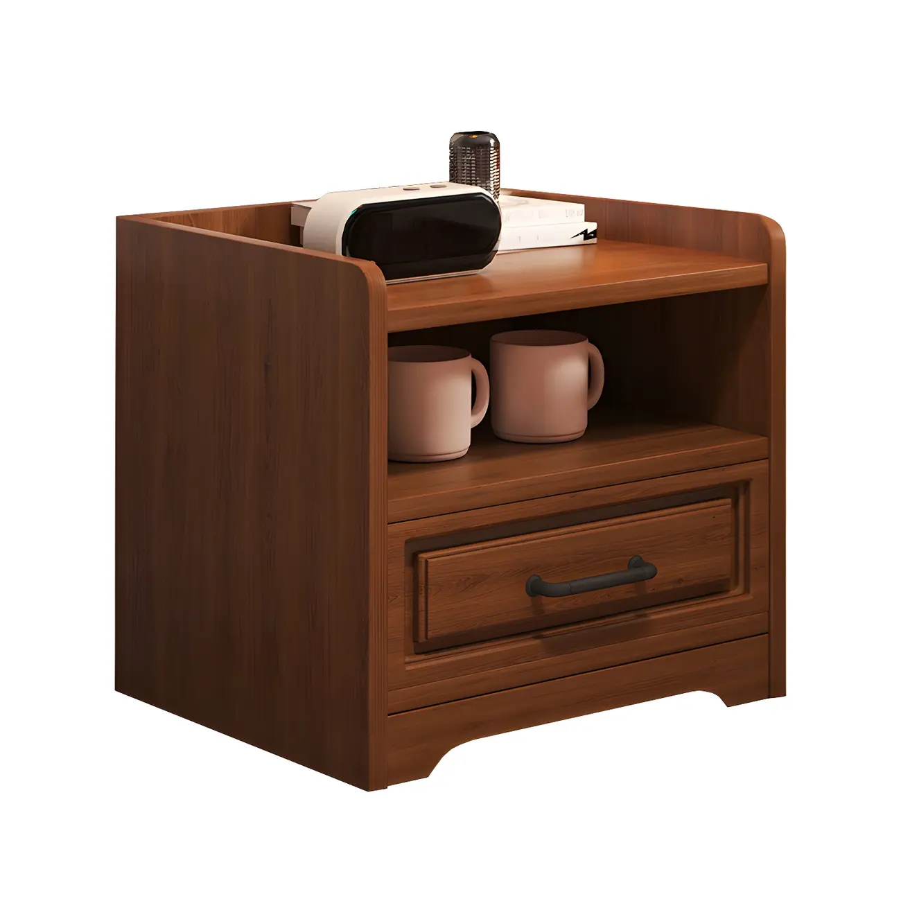 Modern White Wooden Tray Top 2-Drawer Nightstand