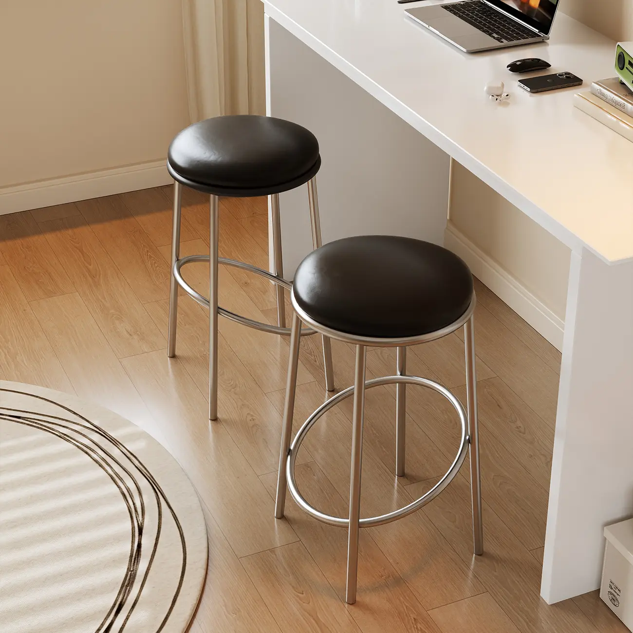 Counter Height Modern Leather Stackable Backless Bar Stools
