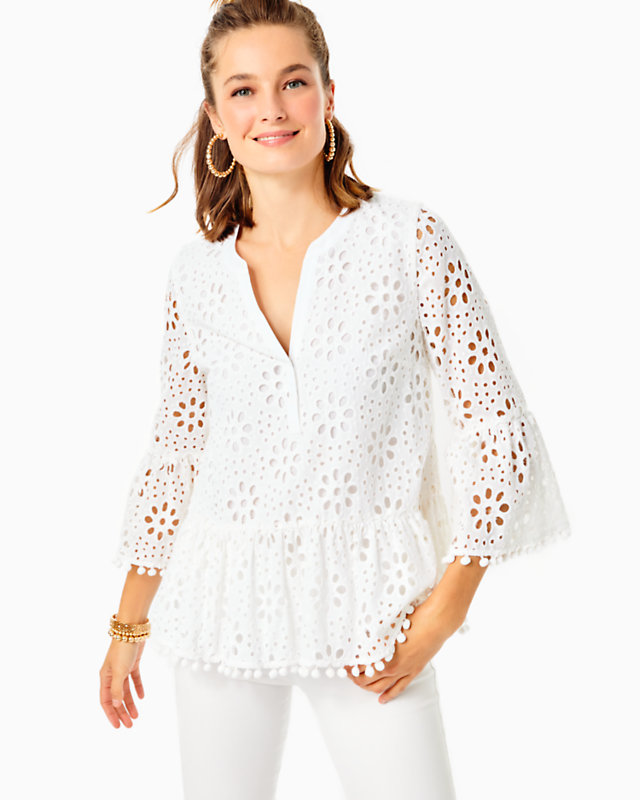 Bekah 3/4 Sleeve Eyelet Top
