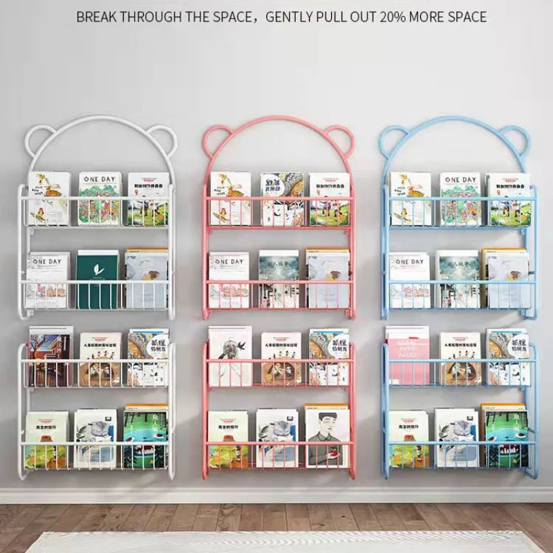 HULIANFU Simple Metal Bookshelf Iron Art Furniture Children  Picture Books Storage Rack Save Space Wall Hanging Shelf Bookcase Bedroom - Deanwangkt