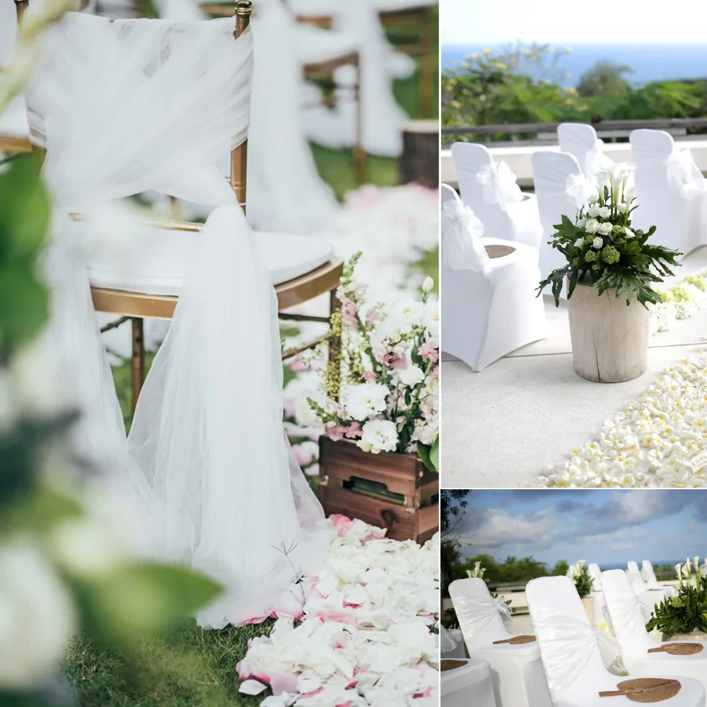 HULIANFU Organza Chair Sashes Bow Chair Covers Organza Fabric DIY Knot Chair Tie for Party Events Wedding Decoration 18cmx275cm - Deanwangkt